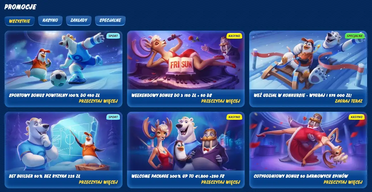Siatka aktualnych promocji kasynowych na polskiej stronie SGcasino