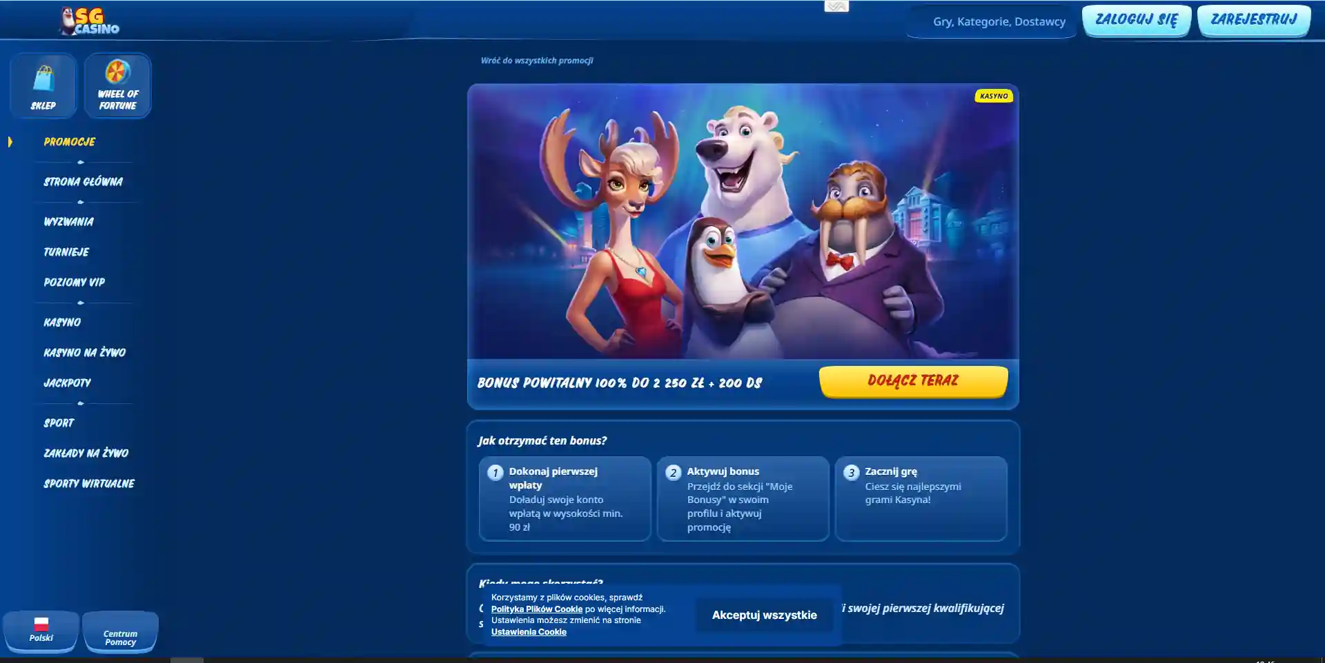 Polska strona oficjalnego bonusu powitalnego SGcasino