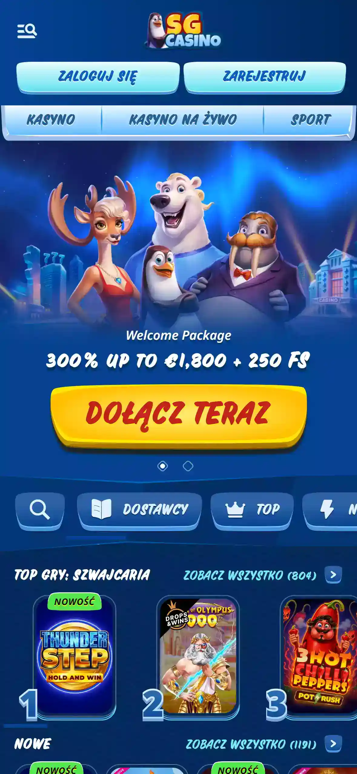Polska strona SGcasino wyświetlona w mobilnym widoku przeglądarki